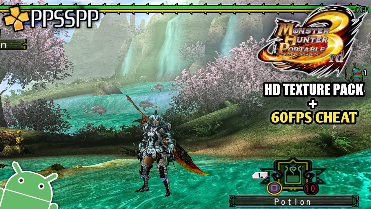 Monster Hunter Portable 3rd - Texturas HD e 60FPS Cheat PPSSPP Android Gameplay