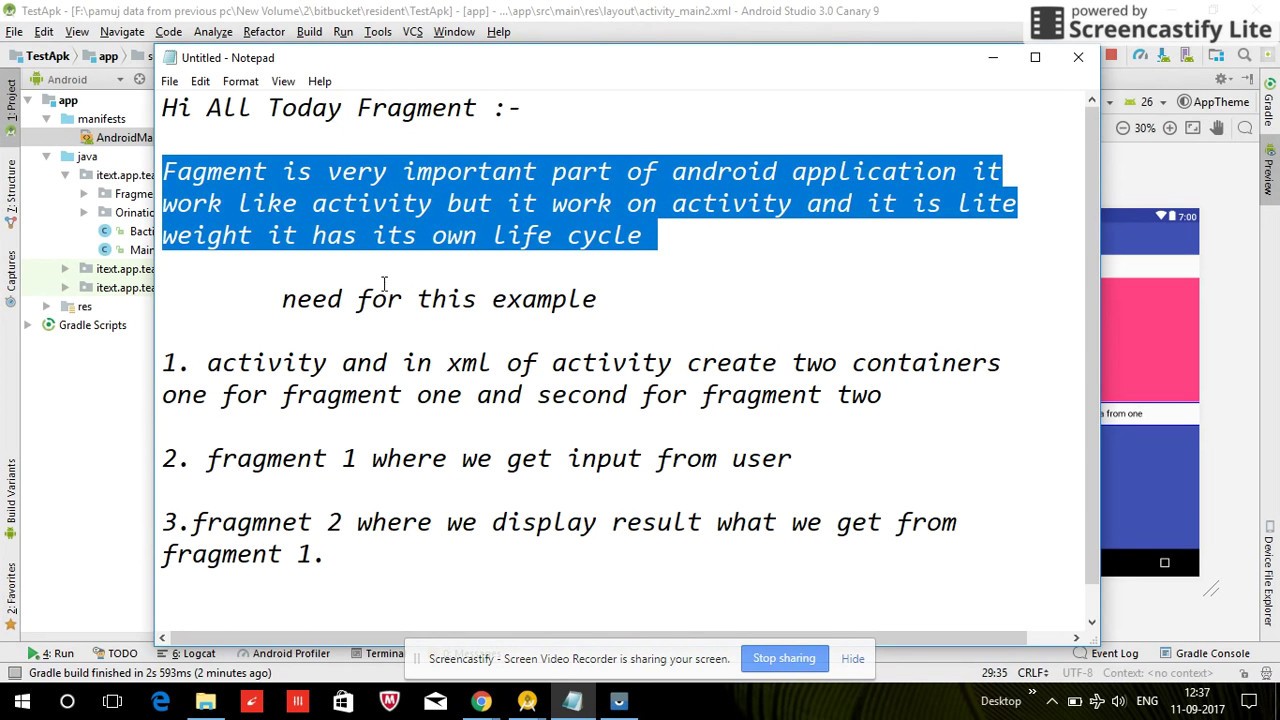 Fragment working in android