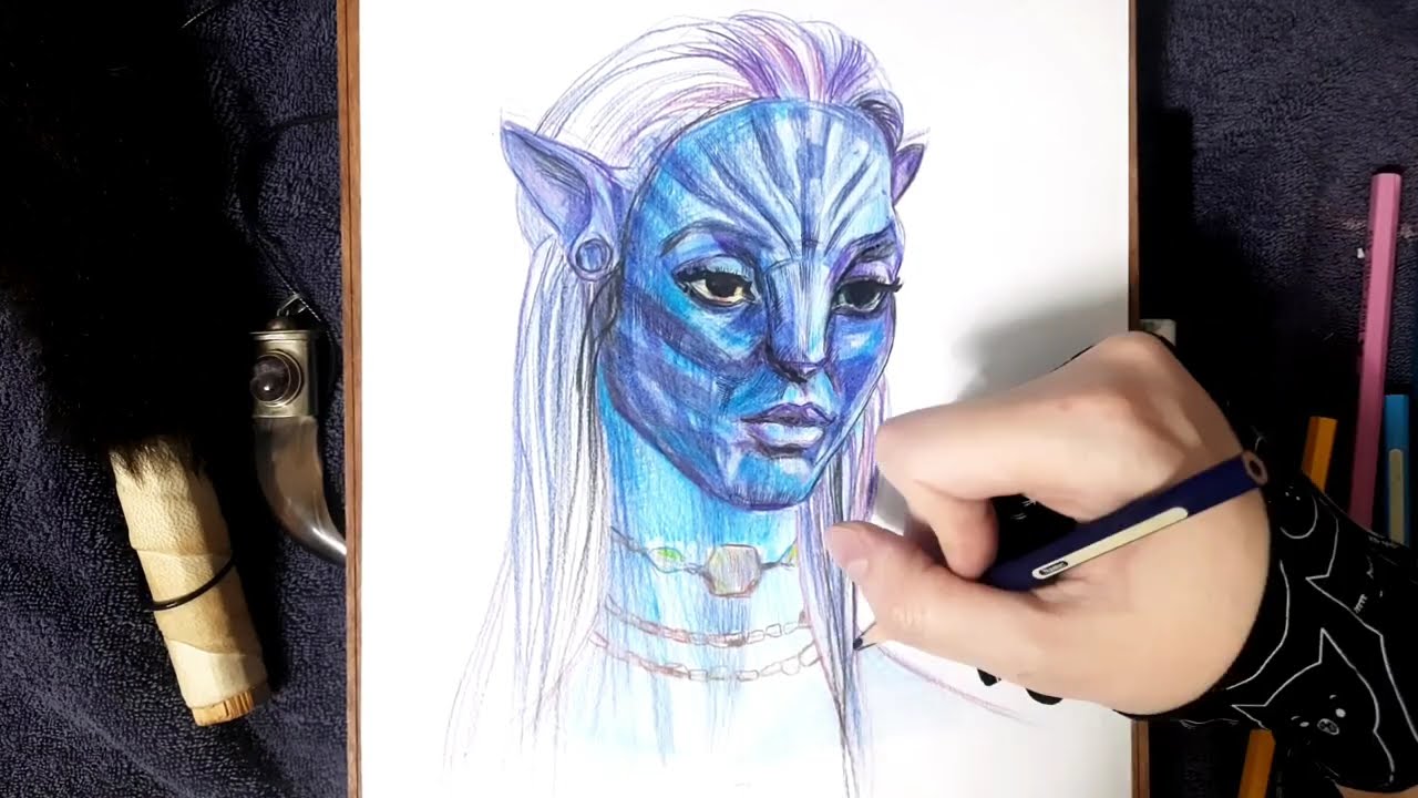 Drawing Avatar: Neytiri Colored Pencil Drawing #Avatar #Neytiri drawing #colored pencil drawing