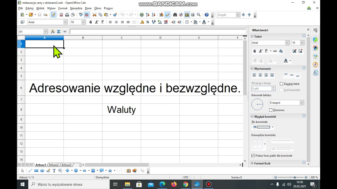 SP2 Nysa - Open Office - Arkusz kalkulacyjny - Adresowanie bezwzględne. Waluty.