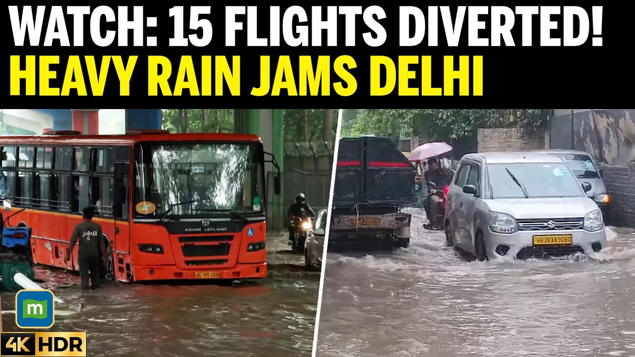DELHI MONSOON FURY: 15 Flights Diverted Due To Heavy Rain, Traffic Stalled Across Delhi | Breaking