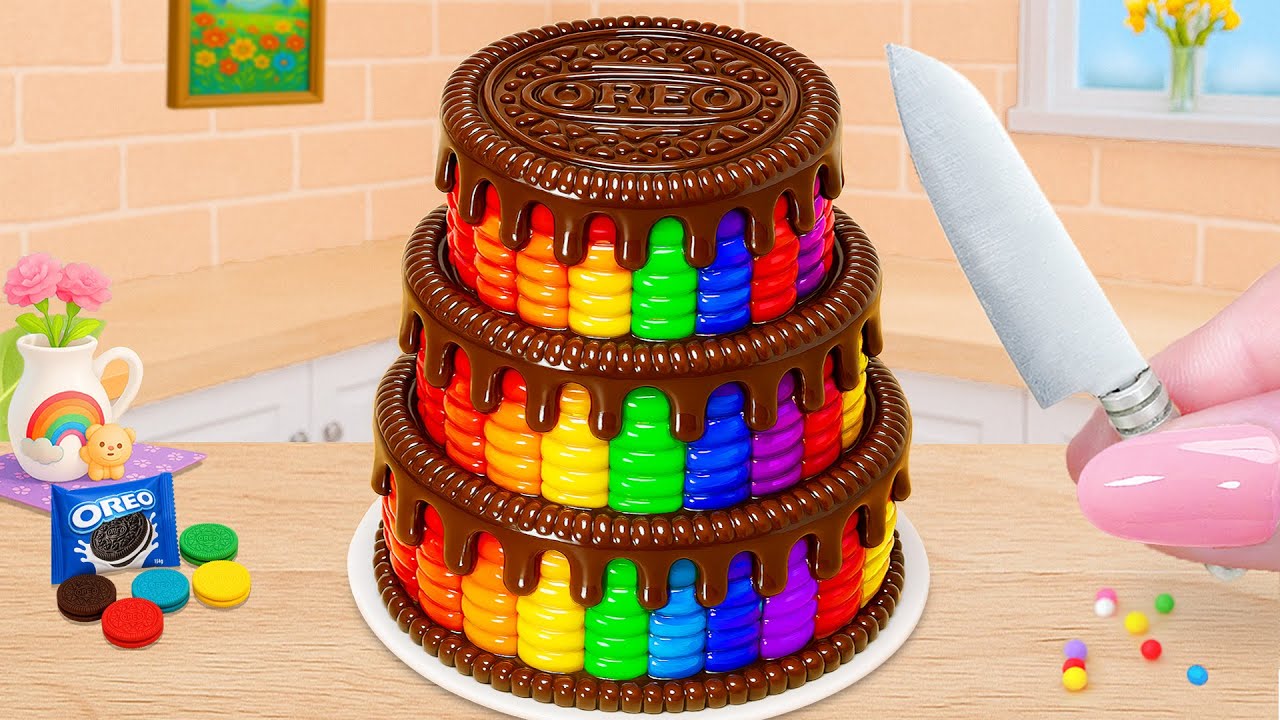 Satisfying Baking Miniature Rainbow Chocolate Cake With VIRAL Chocolate Drip 🌈 Mimi Little Bakes