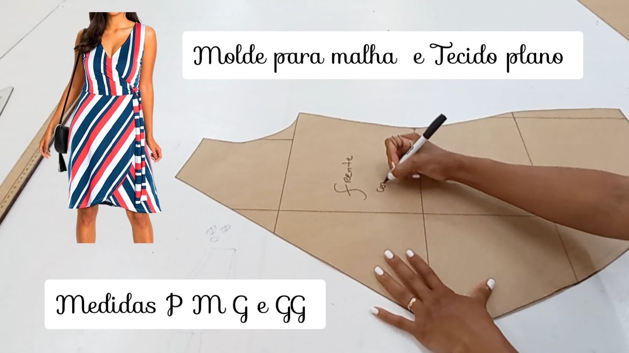Como fazer molde Vestido Midi Regata Traspassado ou Envelope