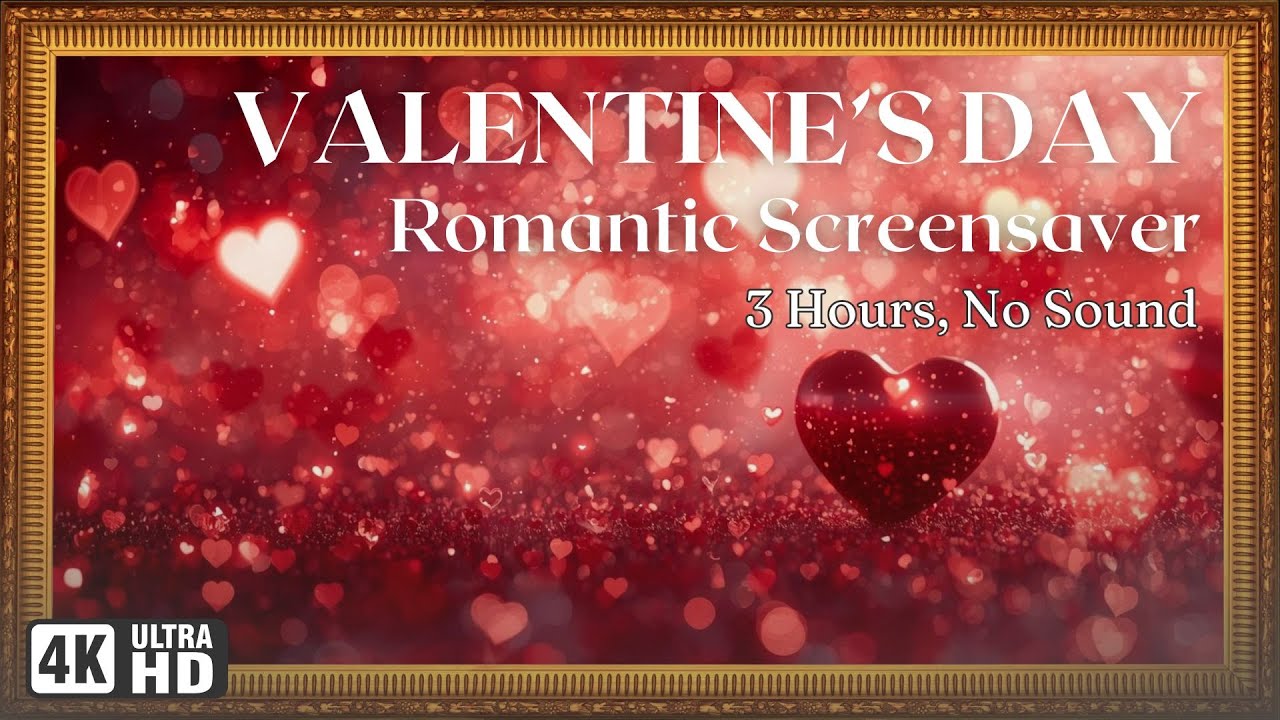 4K 3 Hour Valentine's Day Screensaver | Valentine Hearts and Love Magic Screensaver | No Sound