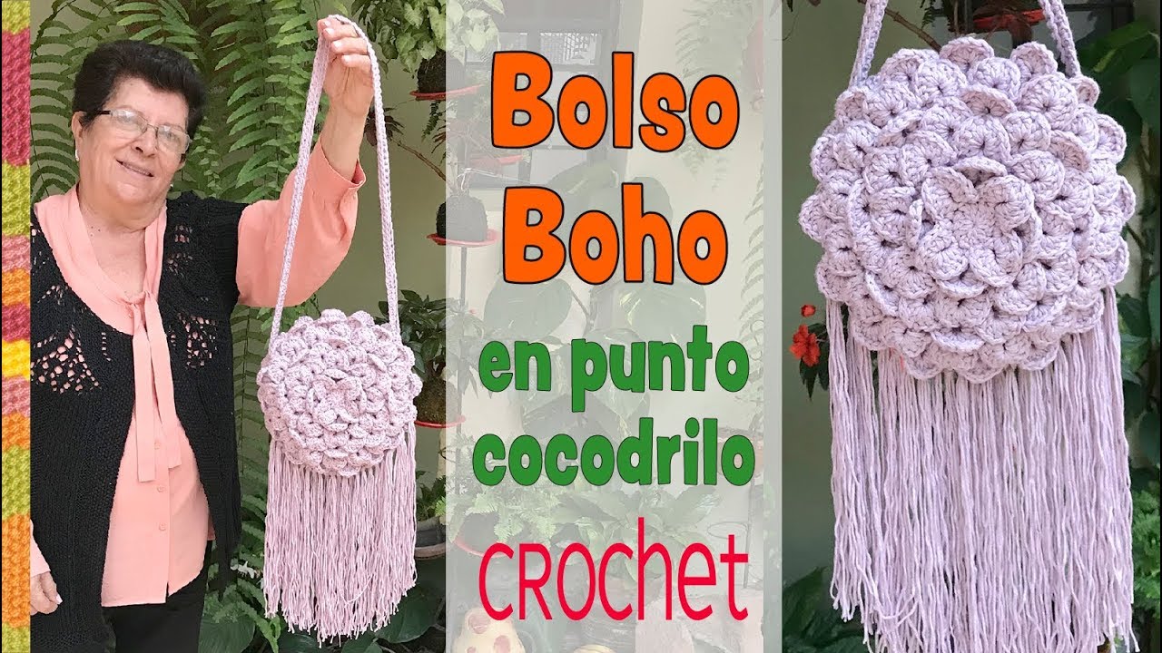 Bolso BOHO redondo tejido a crochet en punto cocodrilo / Tejiendo Perú