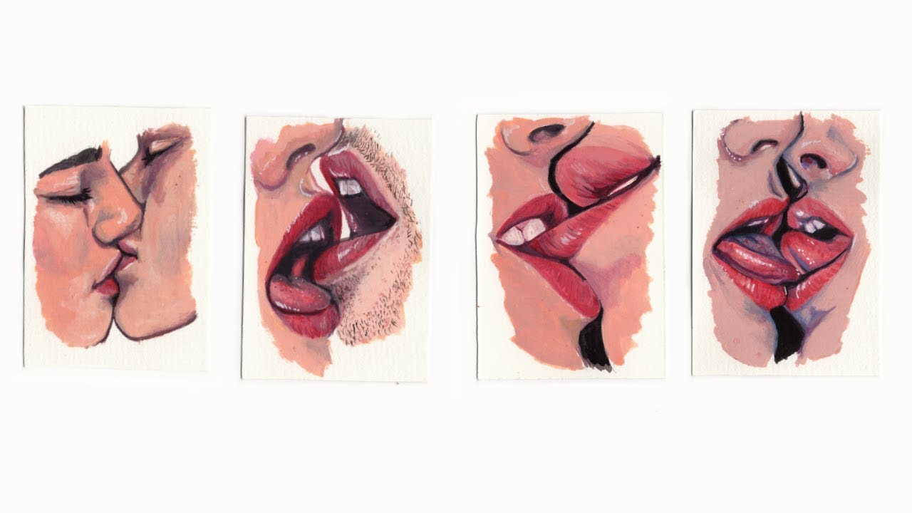 painting some smooches // GOUACHE // Feb Artist Trading Cards