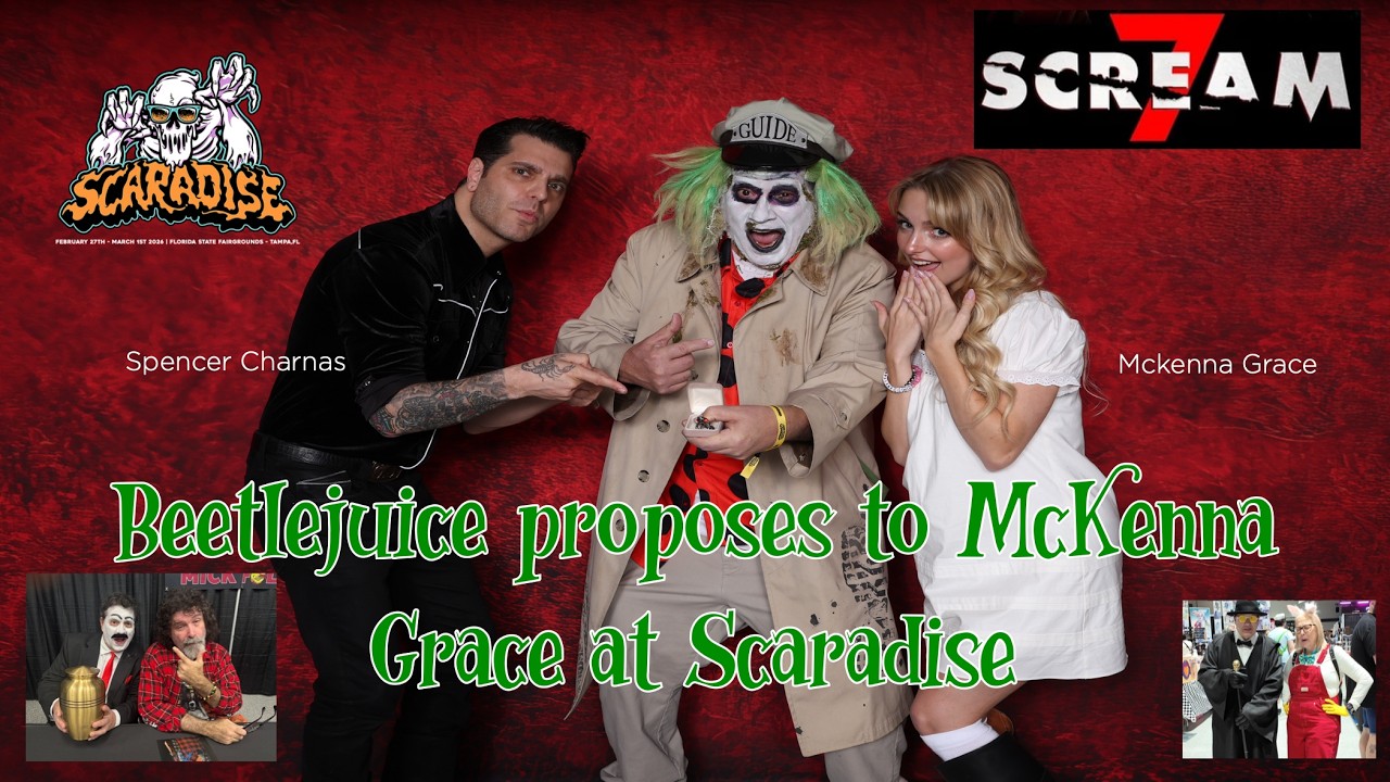 Beetlejuice proposes to McKenna Grace at Scaradise. Celebs.Panels. Cosplay