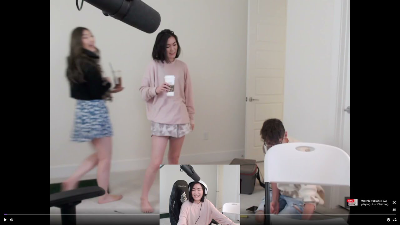 Hafu reacts to Stebon with her dog