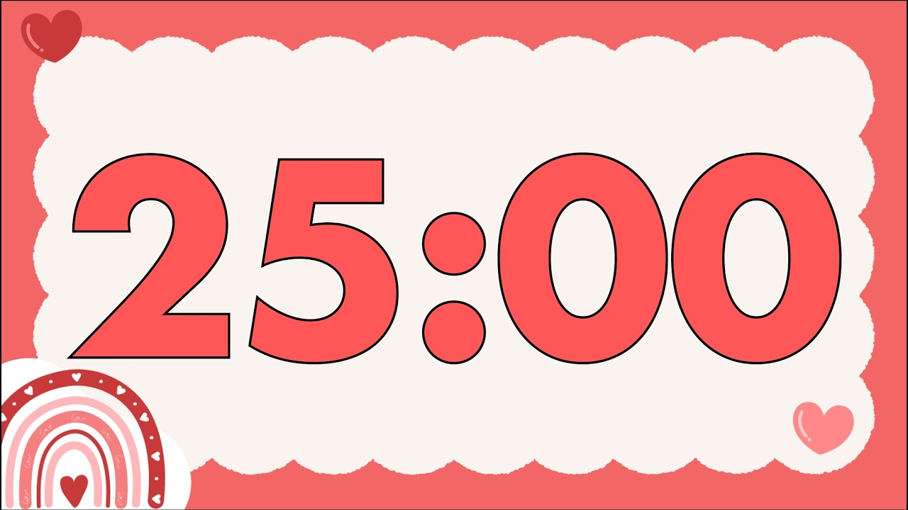 25 Minute Fun Valentine’s Day Rainbow Timer (Happy Chimes Alarm at End, No Music)