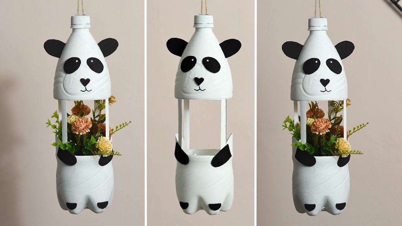 Cute Panda Hanging Planter | Plastic Bottle Craft Ideas