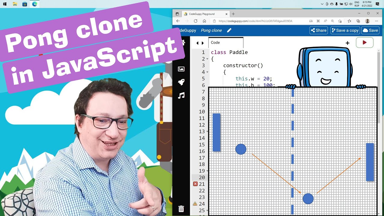 Pong clone in JavaScript | p5.js API in codeguppy.com