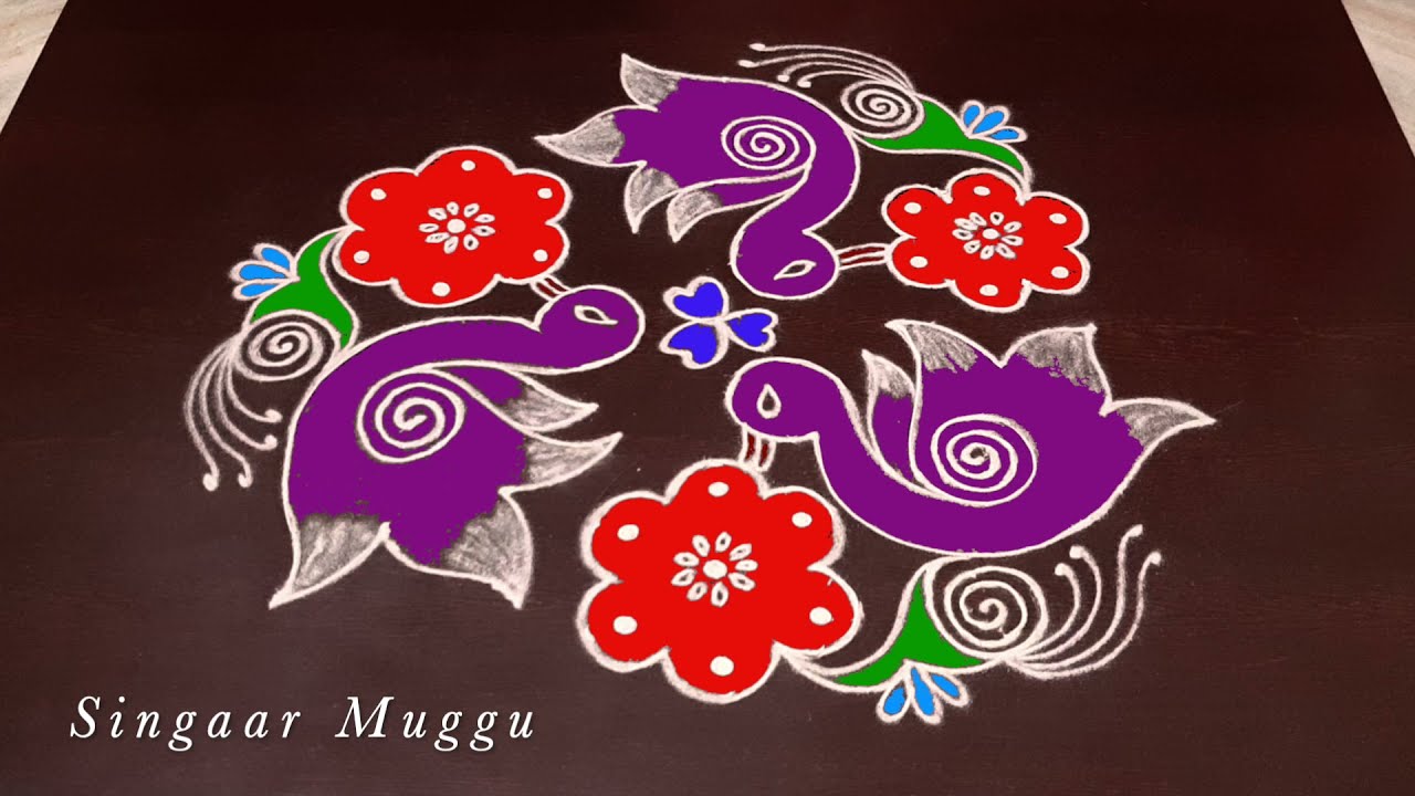 Birds rangoli design with 9 dots | Birds muggulu | Paravai kolam | Pandaga muggulu | Birds kolam