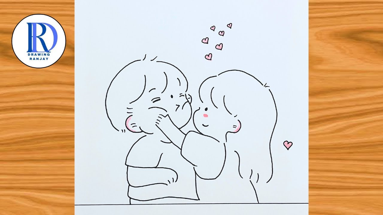 Drawing Love Couple || Couple Drawing Easy || Gf Bf Drawing
