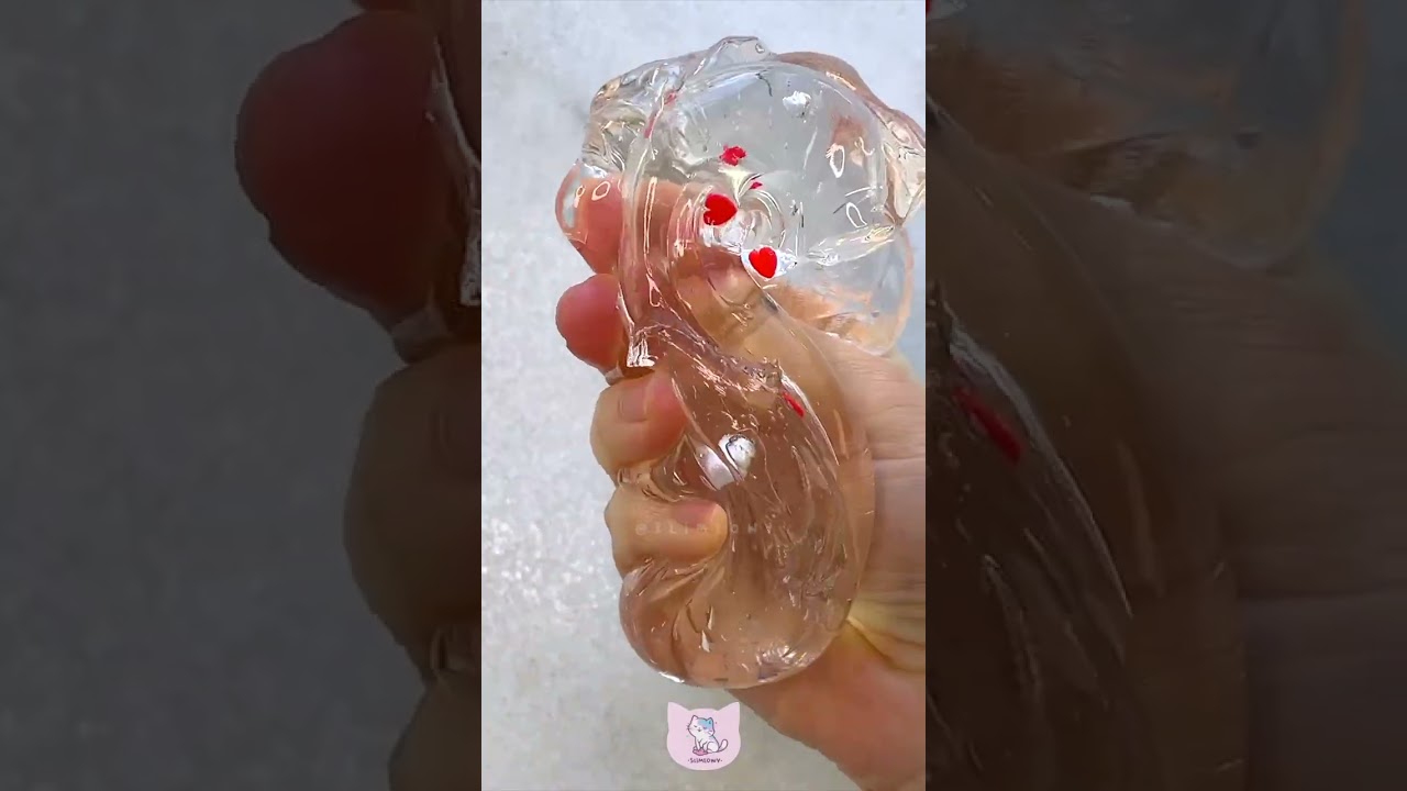 Slime ASMR 💖 clear putty with hearts & pearls 🫧