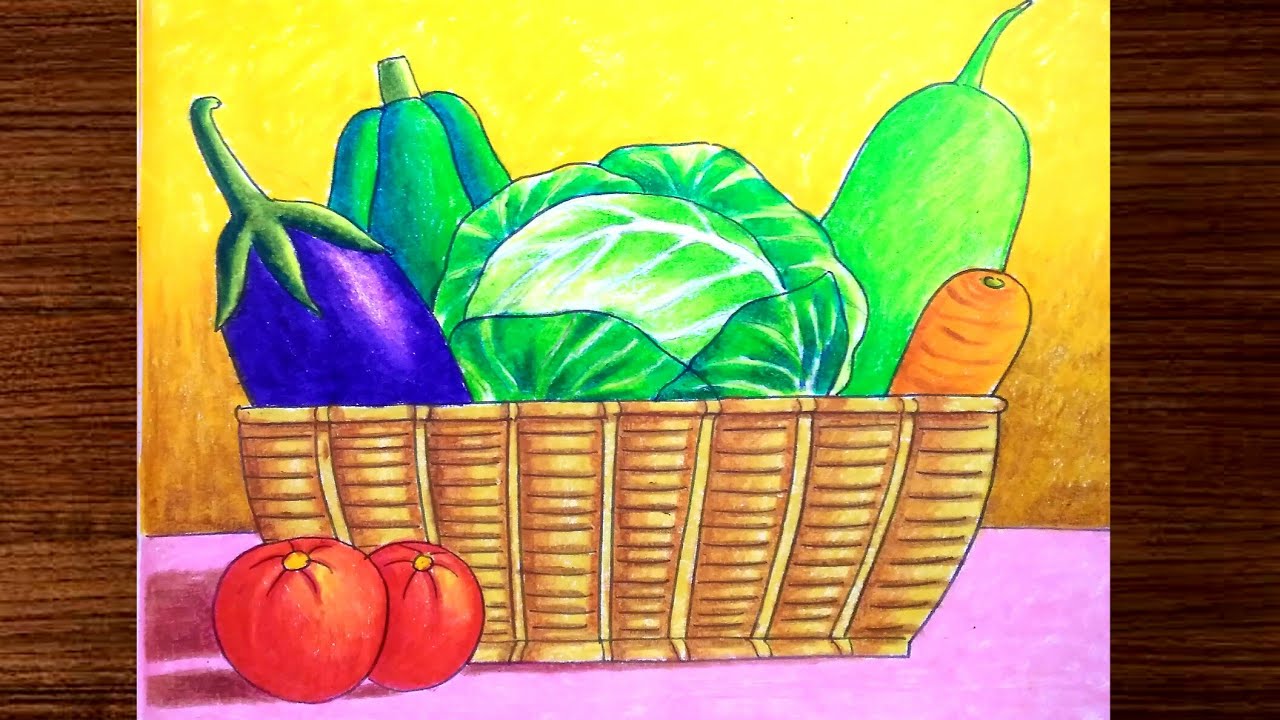 How to draw vegetable basket step by step/Vegetable basket drawing for beginners