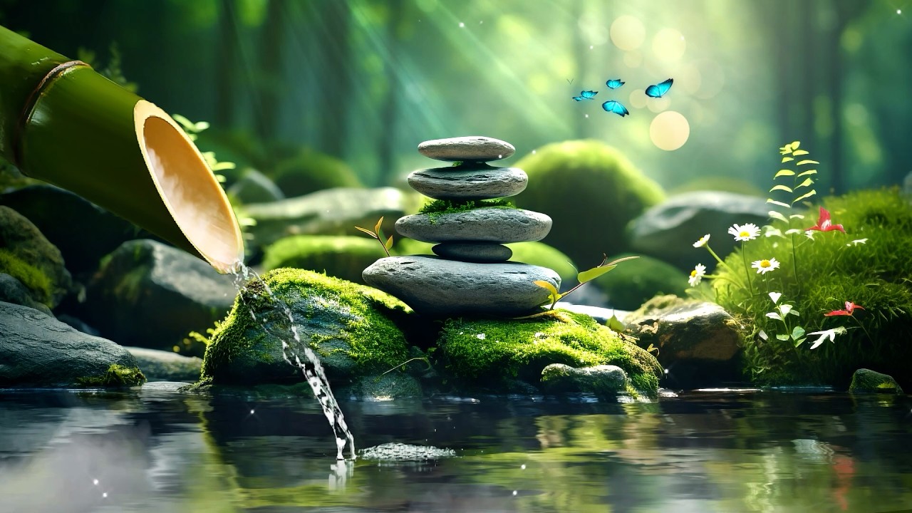 Bamboo Water Sounds + Healing Music 🌿 Release Overthinking, Calm Anxiety & Sleep Deeply