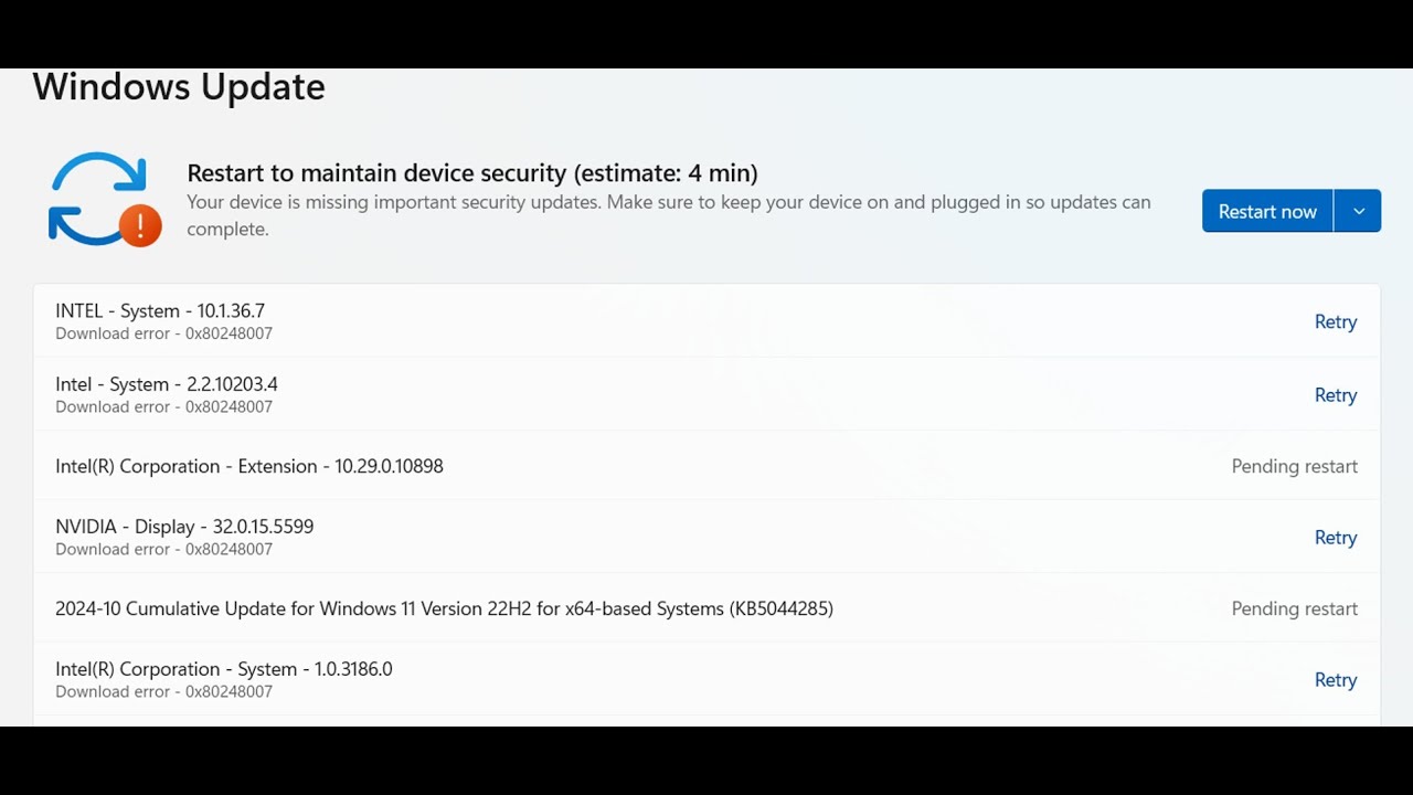 Fix Intel/Nvidia/Intelligo Drivers Not Installing Download Error 0x80248007 On Windows 11