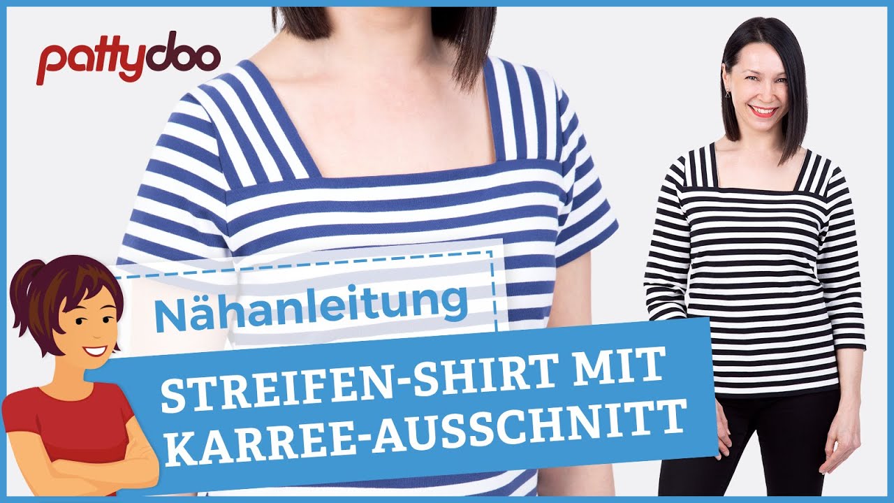 Nähanleitung für einfaches T-Shirt mit eckigem Karree-Ausschnitt | Super für Streifenstoff!