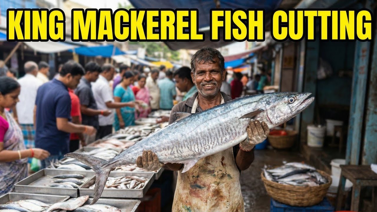 7KG Big Giant King Fish Cutting | Fish Cutting Skills | King Mackerel Fish Cutting 