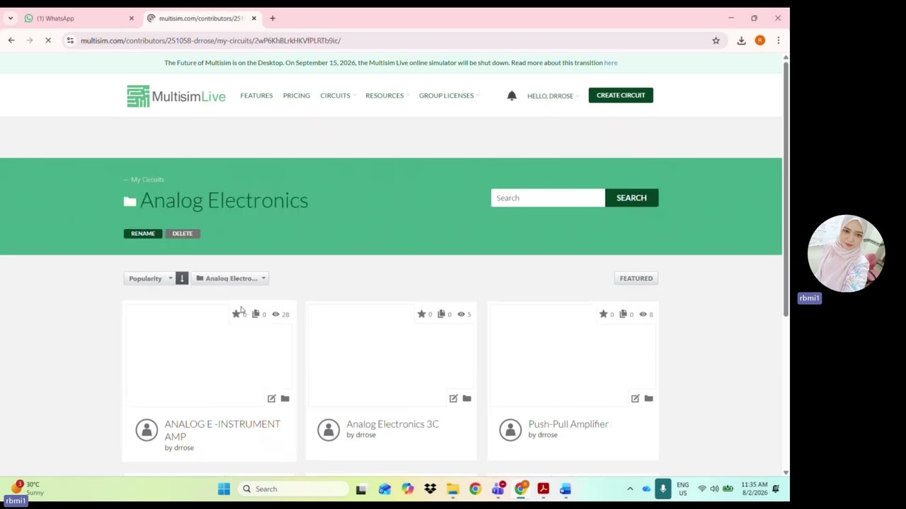 Online Lab Analog Electronic Multisim Simulation Feb 2026