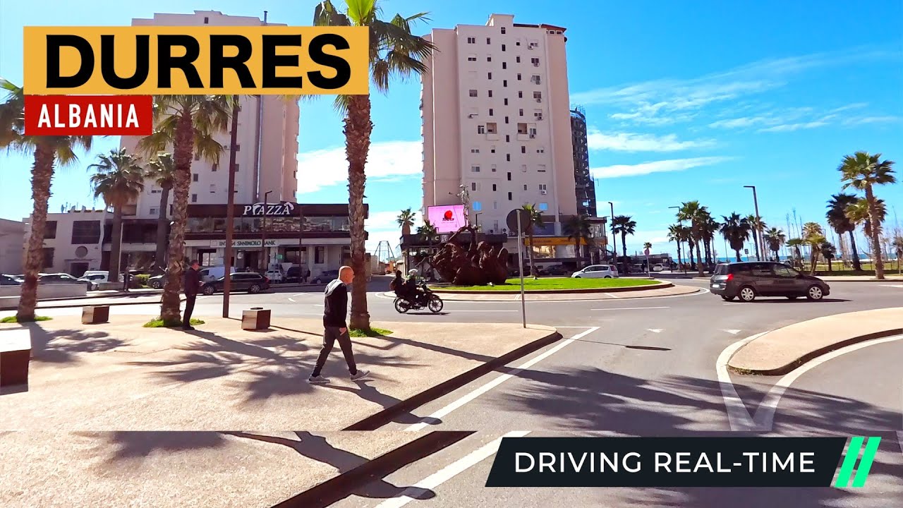 DURRES, ALBANIA - DRIVING IN THE COASTAL CITY - VILA E ZOGUT, QYTETI I DURRESIT SHQIPERI [4K HDR]