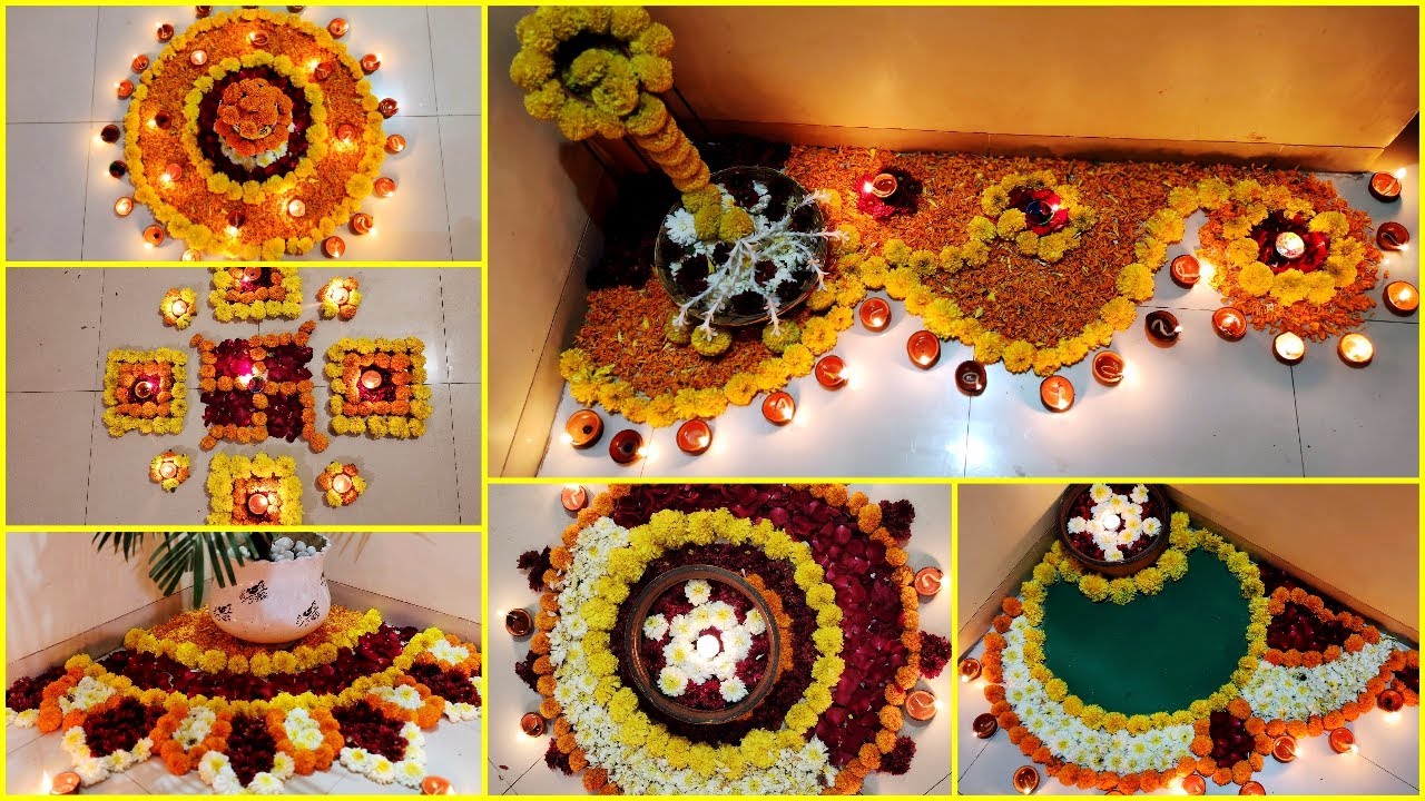 7 Unique Flower Rangoli Designs for Diwali | Diwali Decoration Ideas | Flower Rangoli