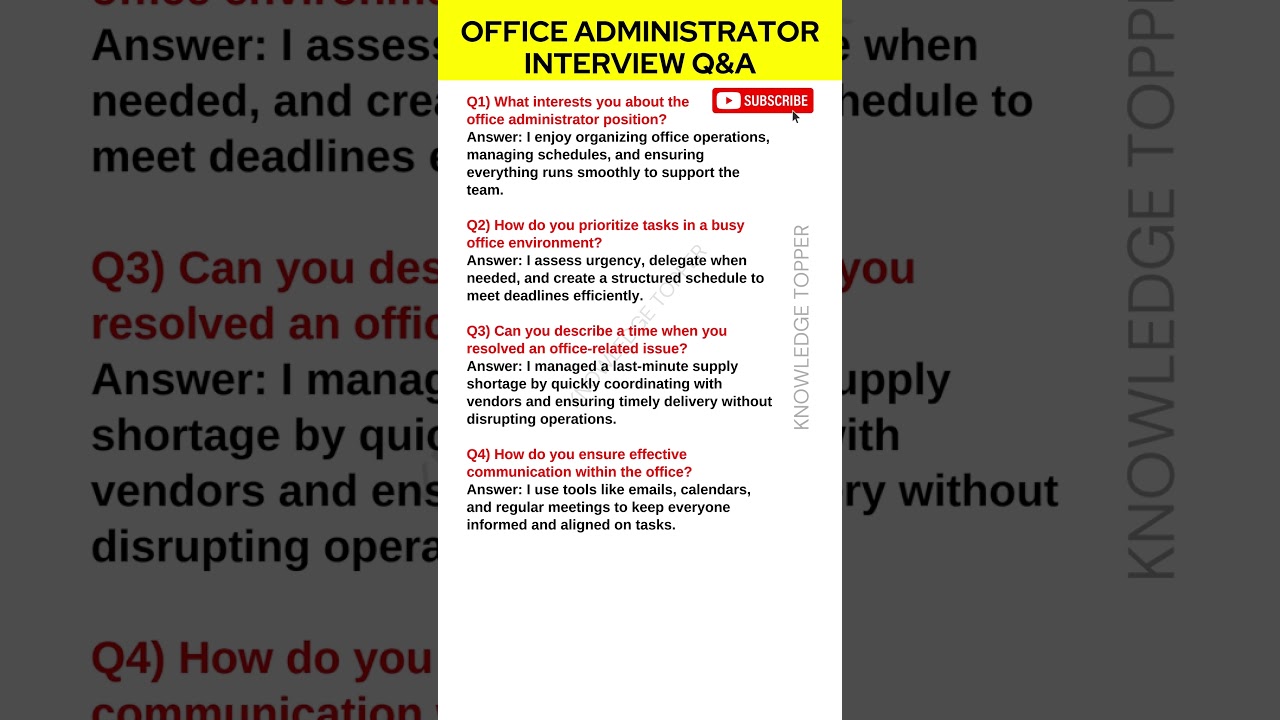 Office Administrator Interview Questions and Answers | Office Admin Job Interview Questions