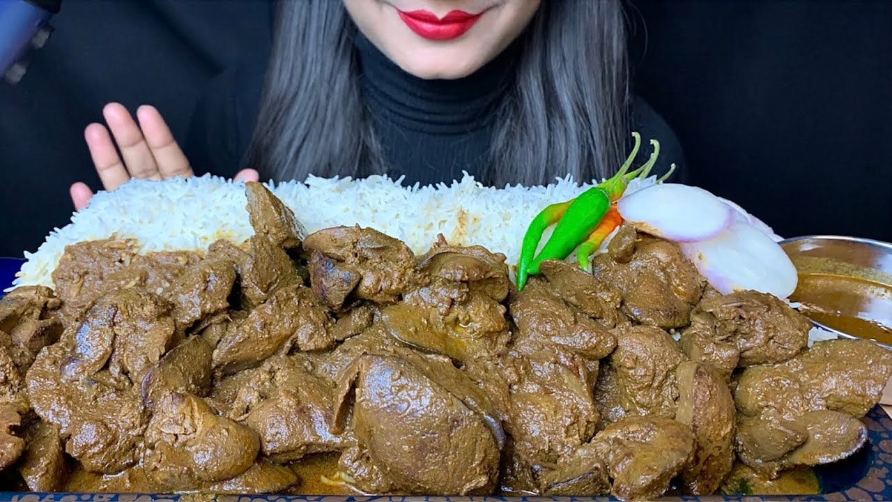 ASMR EATING SPICY CHICKEN LIVER CURRY WITH WHITE RICE,KALEJI EATING || BIG BITES || MUKBANG