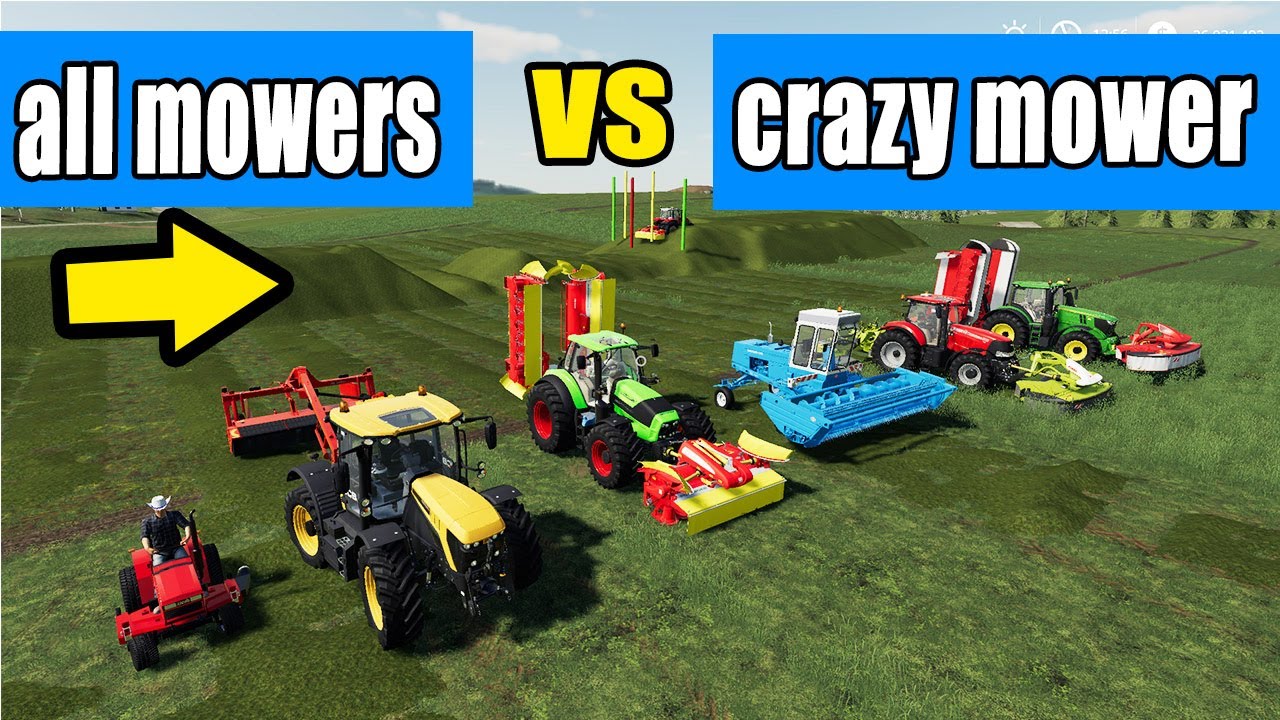 Farming Simulator 19: ALL MOWERS vs CRAZY MOWER! +EASY GRASS JOB WITH CRAZY MOWER!!