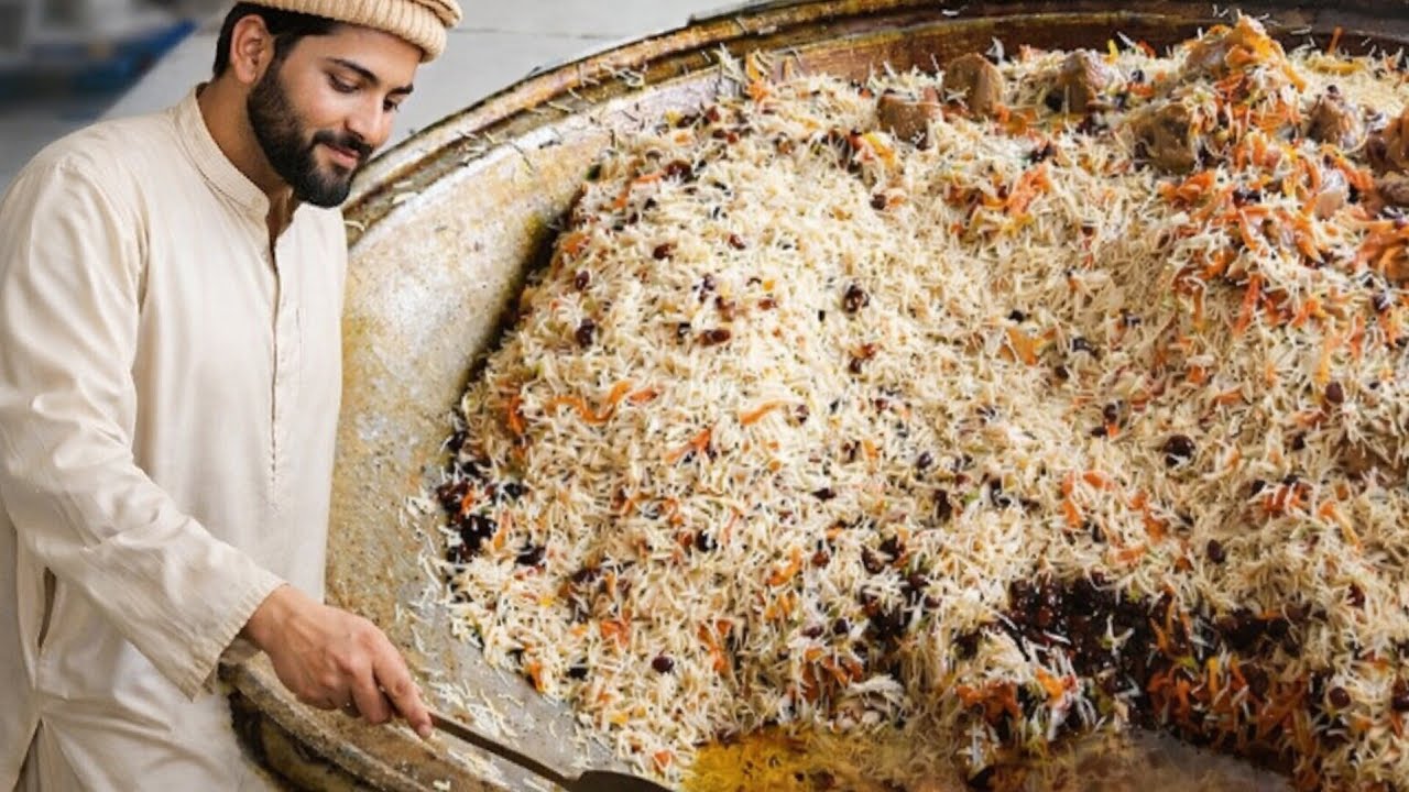 Giant Kabuli Pulao in  Afghanistan | 100KG Traditional Pulao with 20KG Premium Meat