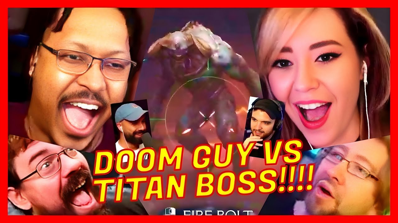 DOOM GUY VS FIRST TITAN BOSS REACTIONS!!! - DOOM THE DARK AGES BOSS REACTIONS STREAMERS BOSS FIGHTS!
