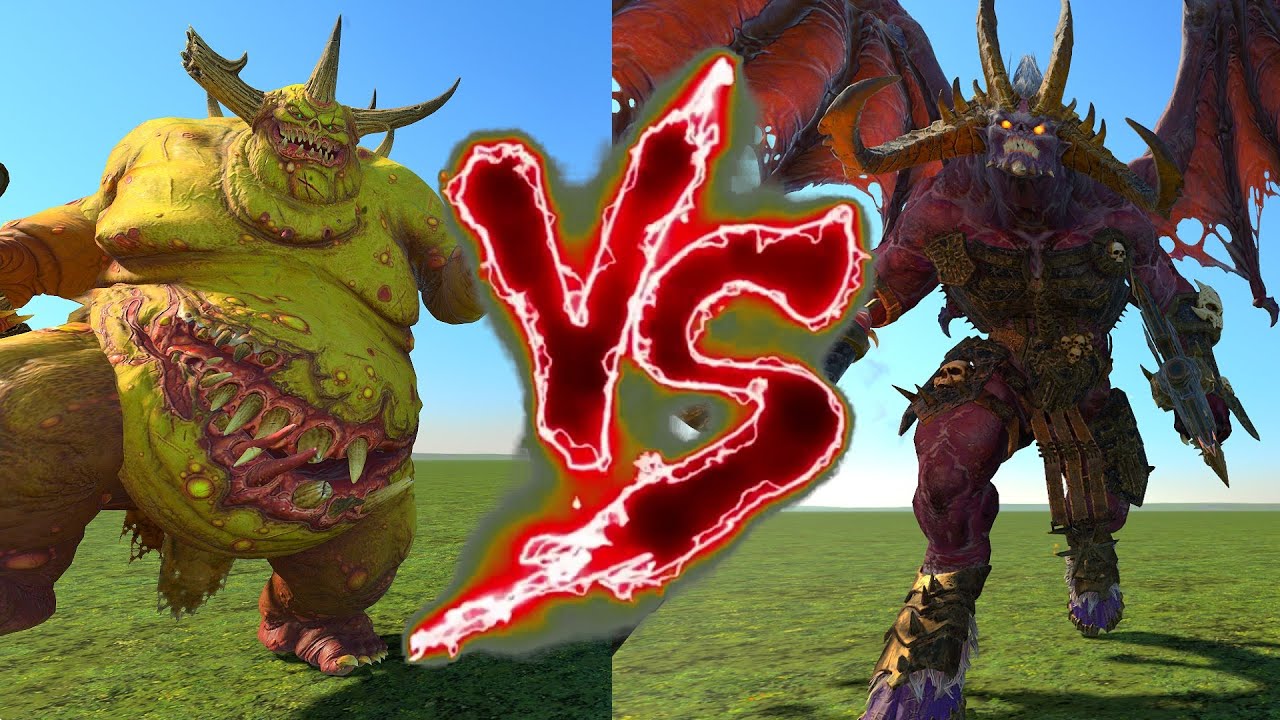 Exalted Great Unclean One (Nurgle) VS Exalted Bloodthirster. Total War Warhammer 3