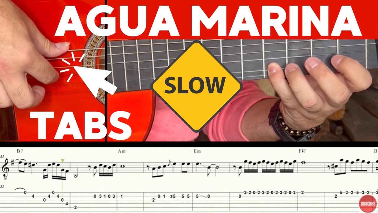 CÓMO TOCAR AGUA MARINA CON PARTITURA Y TABLATURA,COMPLETA, de @Guitarra Studio