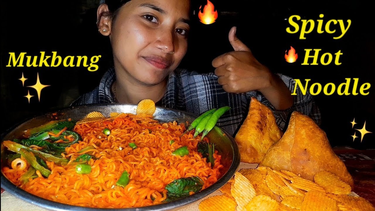 HOT🔥 SPICY NOODLE WITH SAMOSA MUKBANG EATING VIDEO 🍗|KAYAEATS 