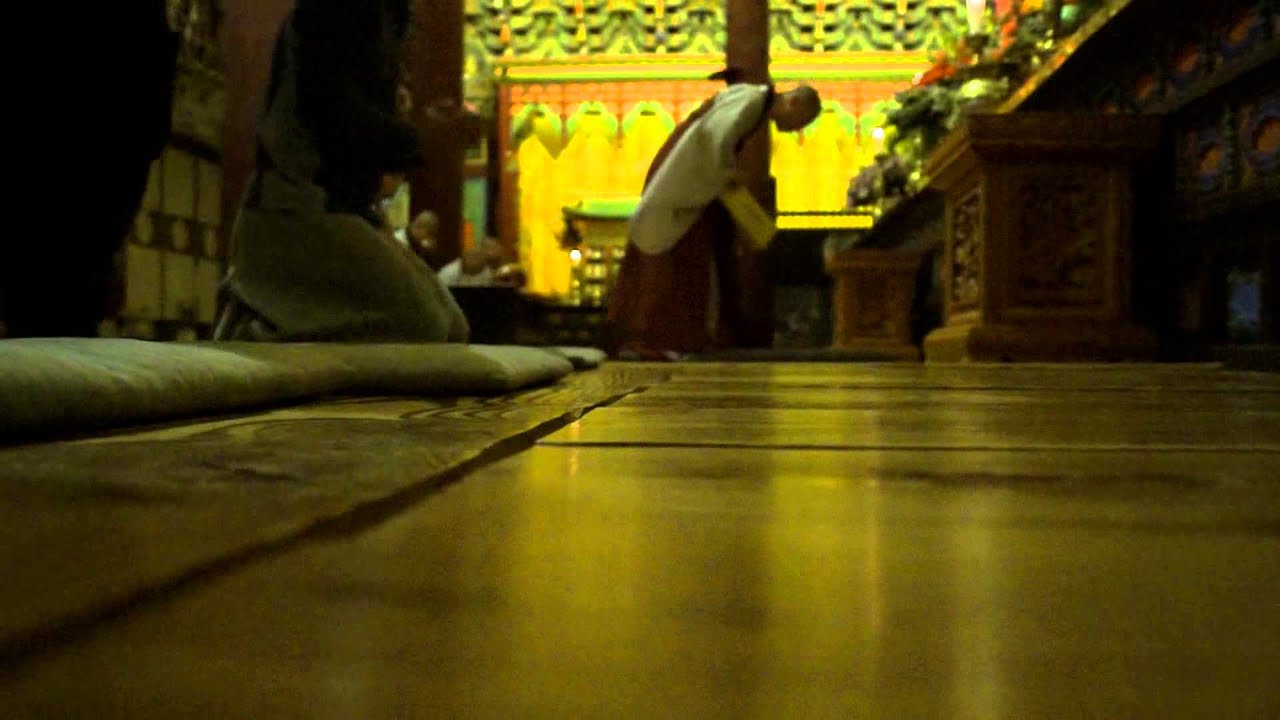 Monks perform morning Buddhist chants at Haeinsa Temple