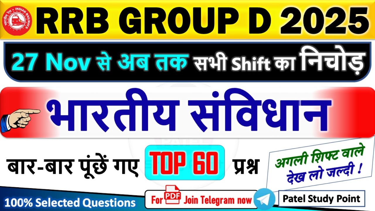 🔥RRB Group D Exam Analysis 2025 | POLITY TOP 60 MCQs सभी शिफ्ट का निचोड़ | RRB Group D Polity Class