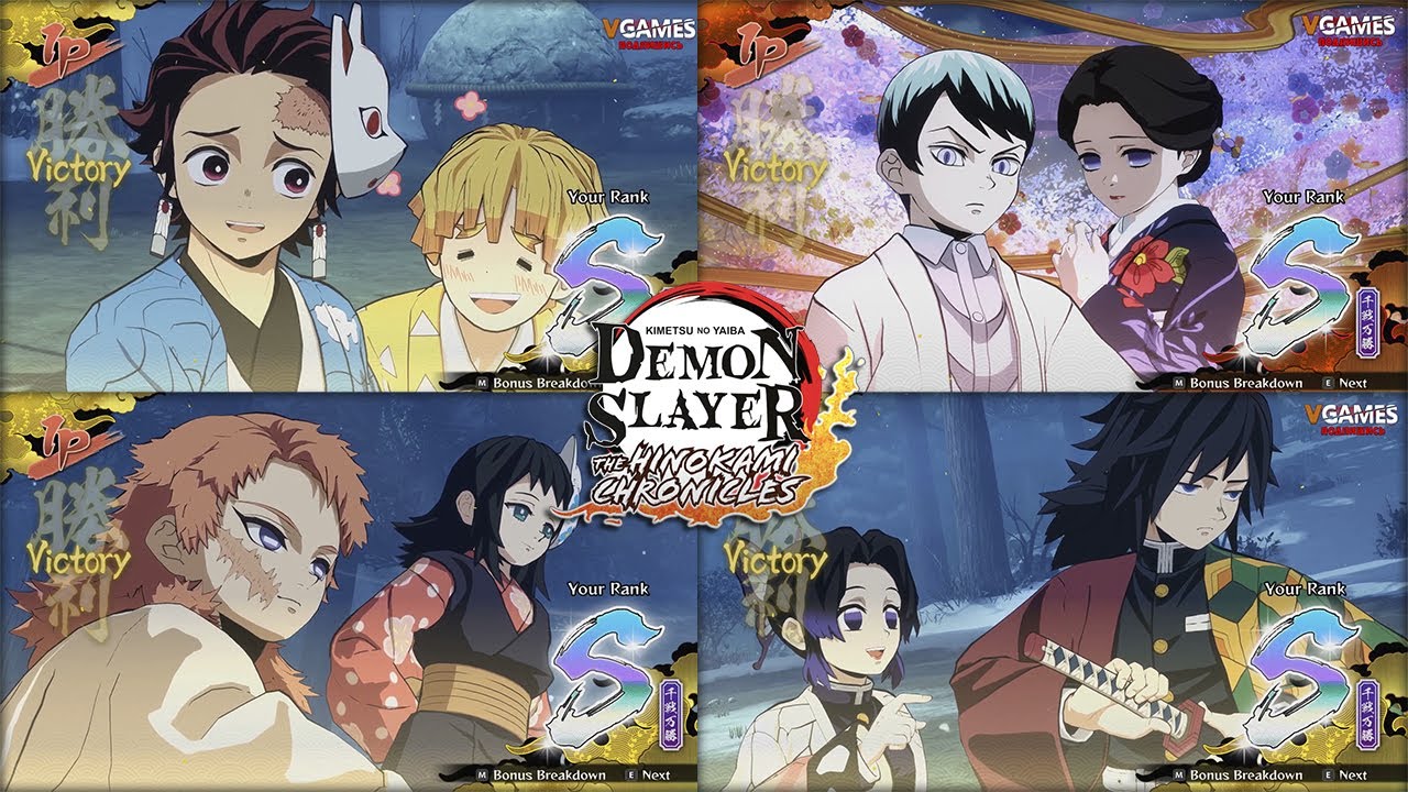 All Team Characters Victory Poses Rang S | Demon Slayer -Kimetsu no Yaiba - The Hinokami Chronicles