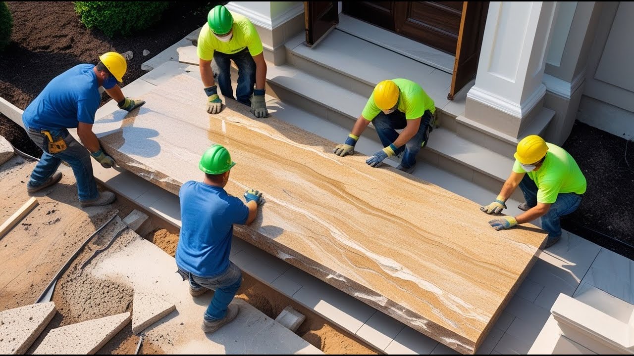 Excellent Technique Of Construction & Install Large Size Quartz Stone | Complete Outdoor Porch Steps