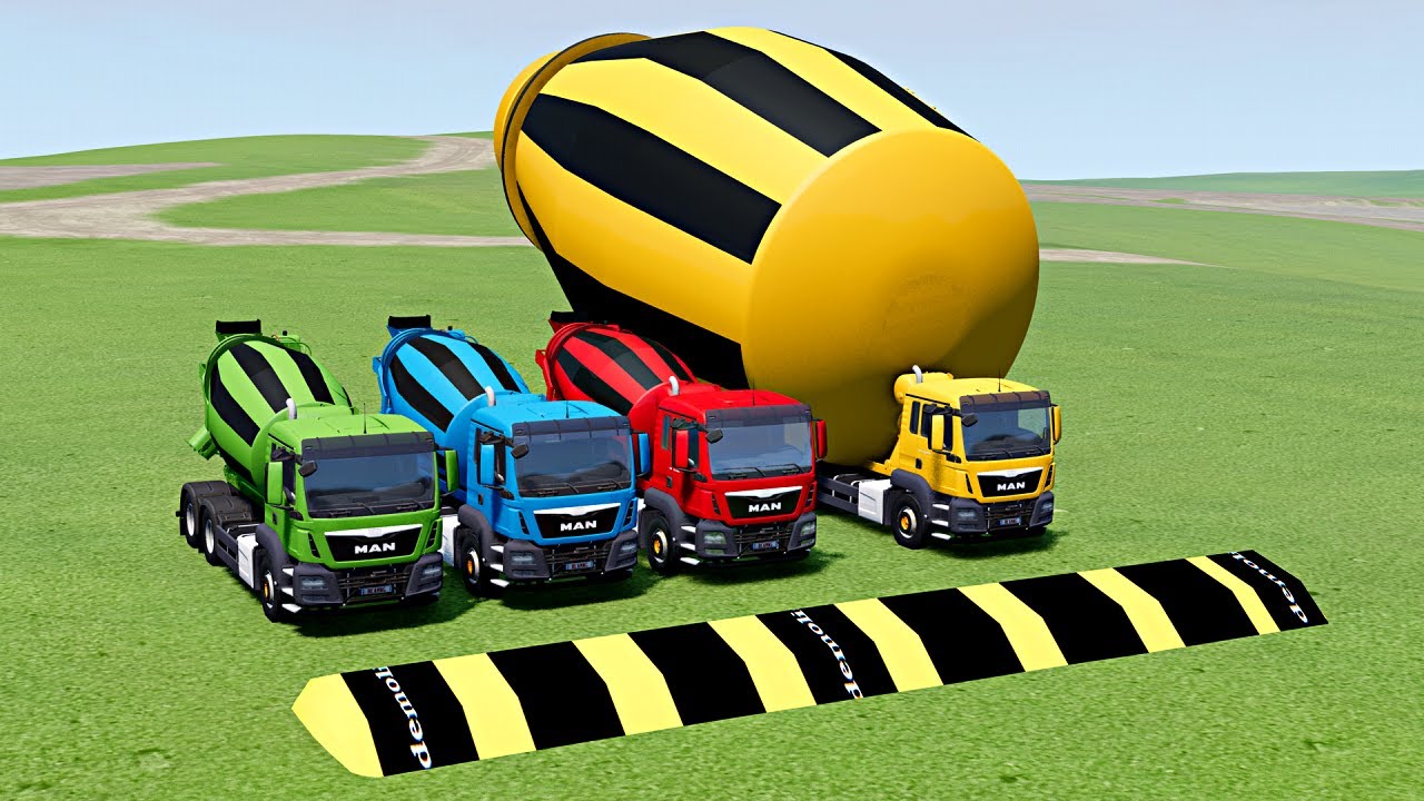 TRANSPORTING & DESTROYING MAN TRUCKS with HUGE CEMENT MIXER | Obstacle Map – BeamNG.Drive