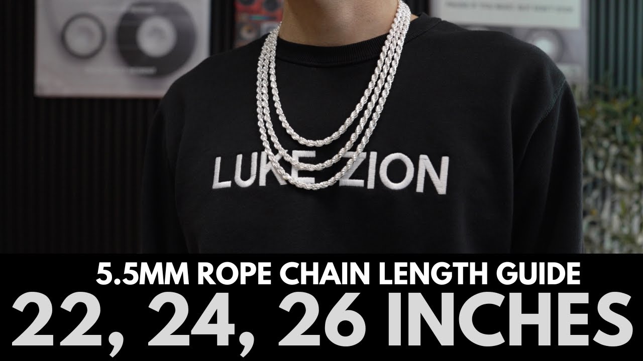 5.5mm Diamond Cut Rope Chain Length | How 22″, 24″ & 26″ Chains Fit on Men