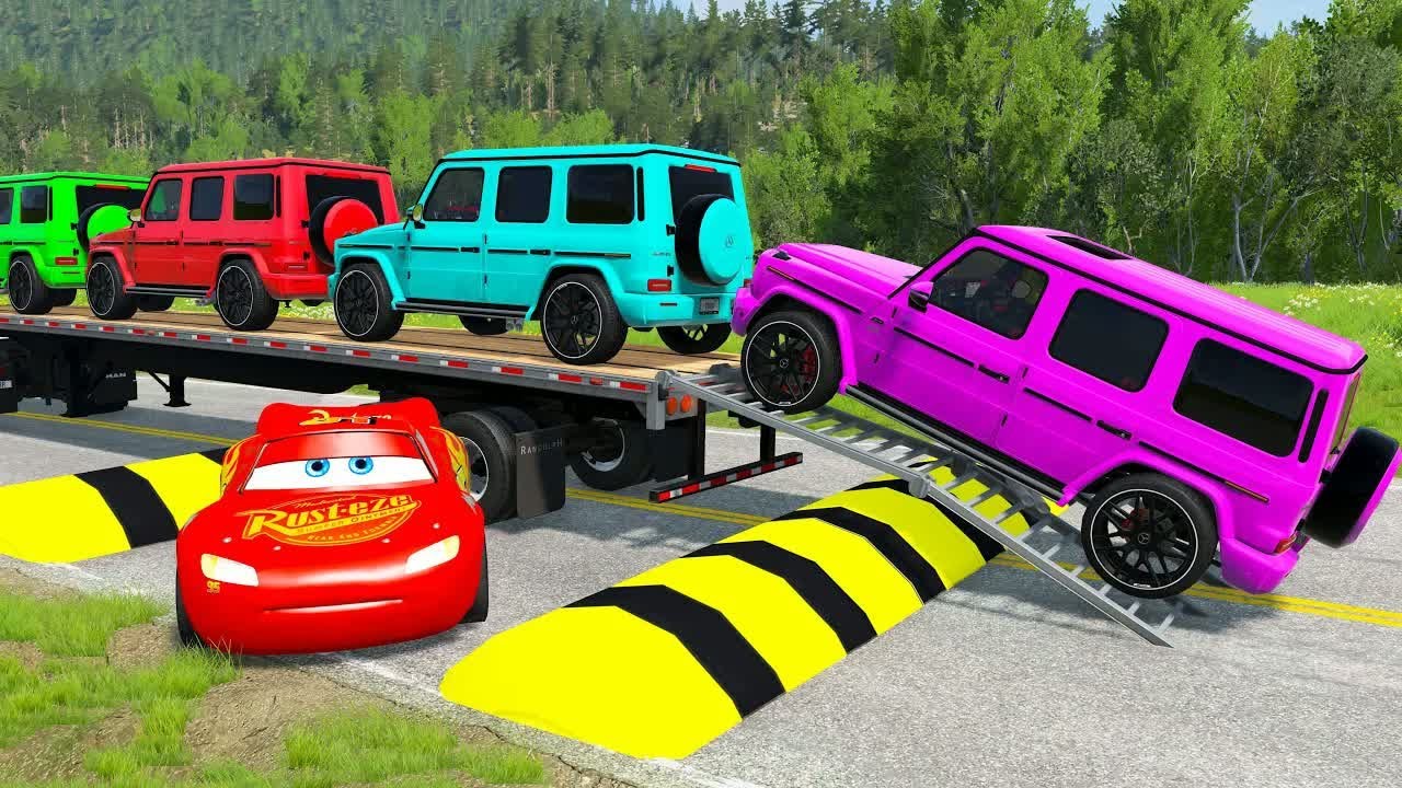 Flatbed Truck McQueen | Transportation with Truck - Pothole vs Car #76| BeamNG.Drive Gameplay