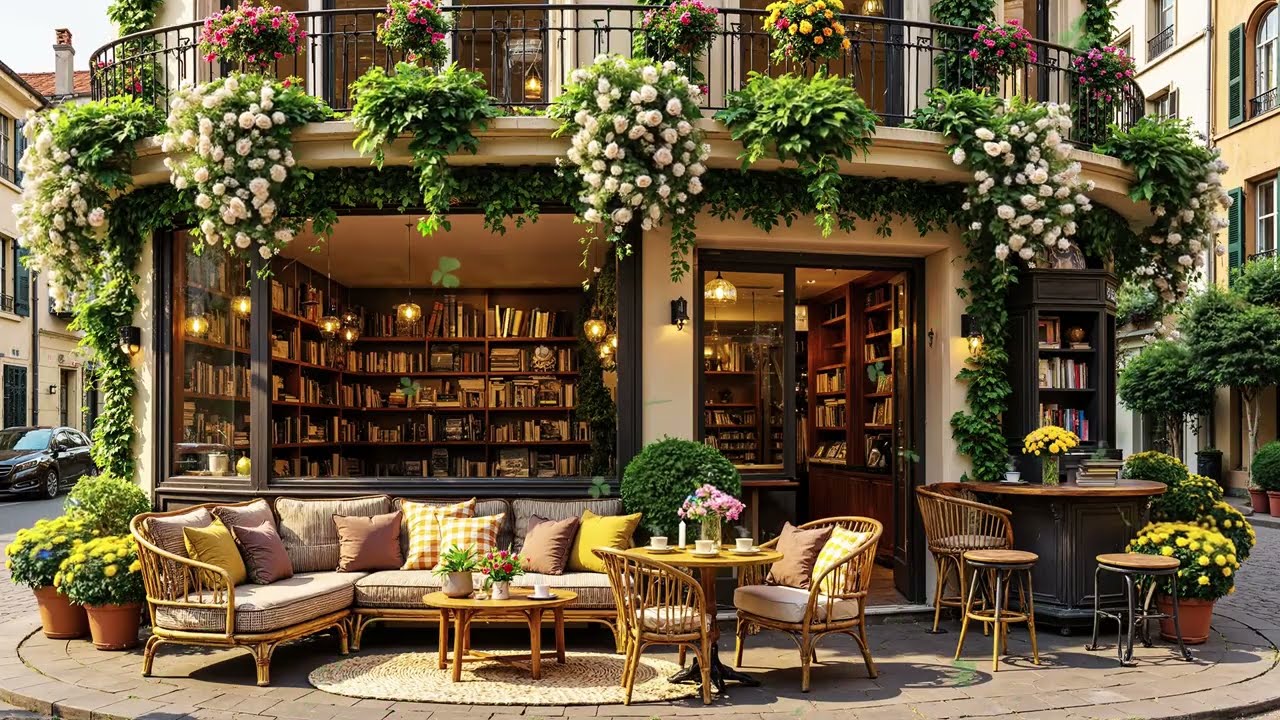Calm Jazz Music at Spring Coffee Shop Ambience 🌿🌺~ Cozy Morning Jazz for Deep Focus📚