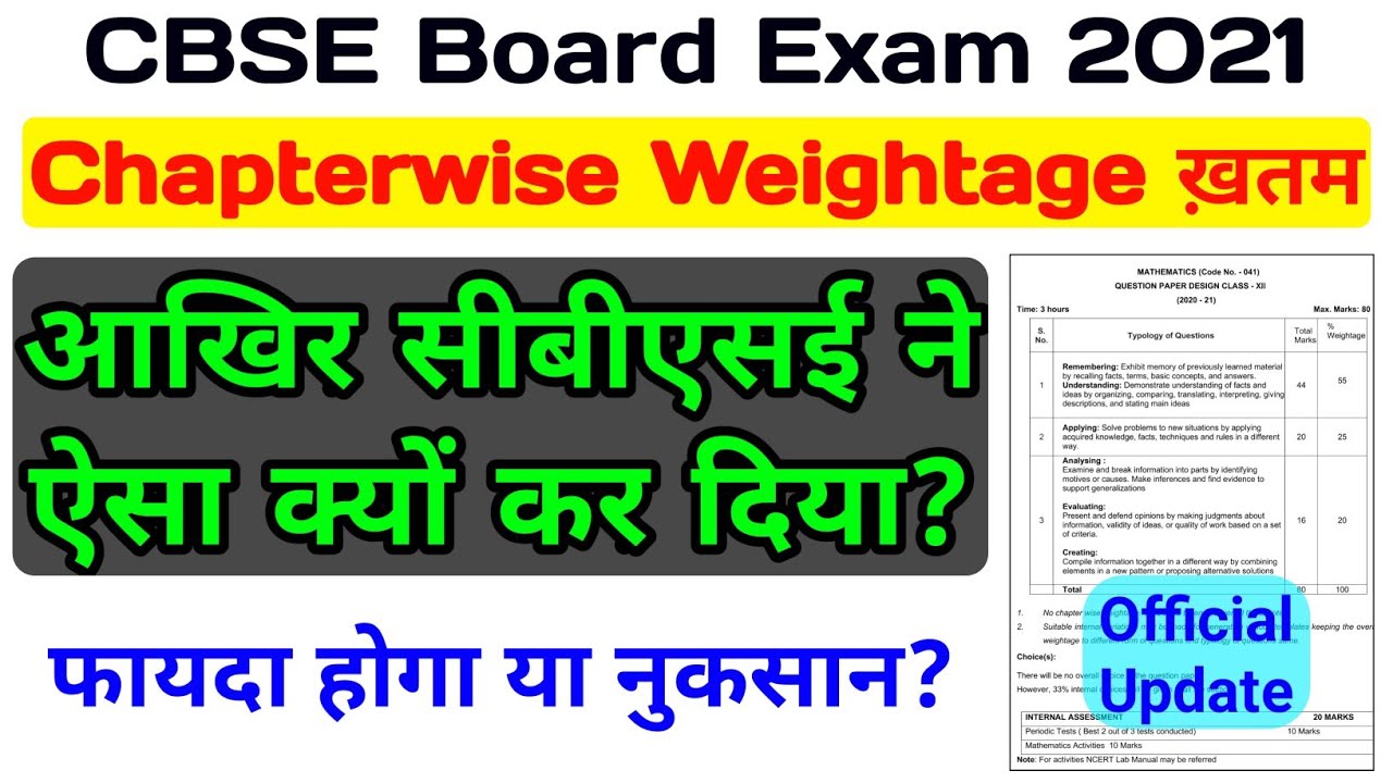 CBSE Question Paper Design Changes - No Chapterwise Weightage Will be Given