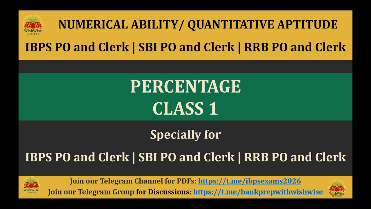 Quantitative Aptitude | Percentage | Class - 1 | Basics to Selection | SBI PO | IBPS | RRB