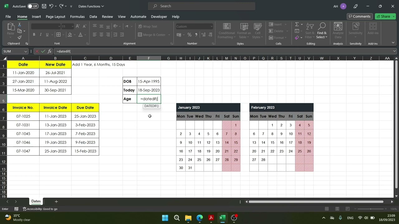 Date Functions in Microsoft Excel | Date | Datedif | WorkDay|