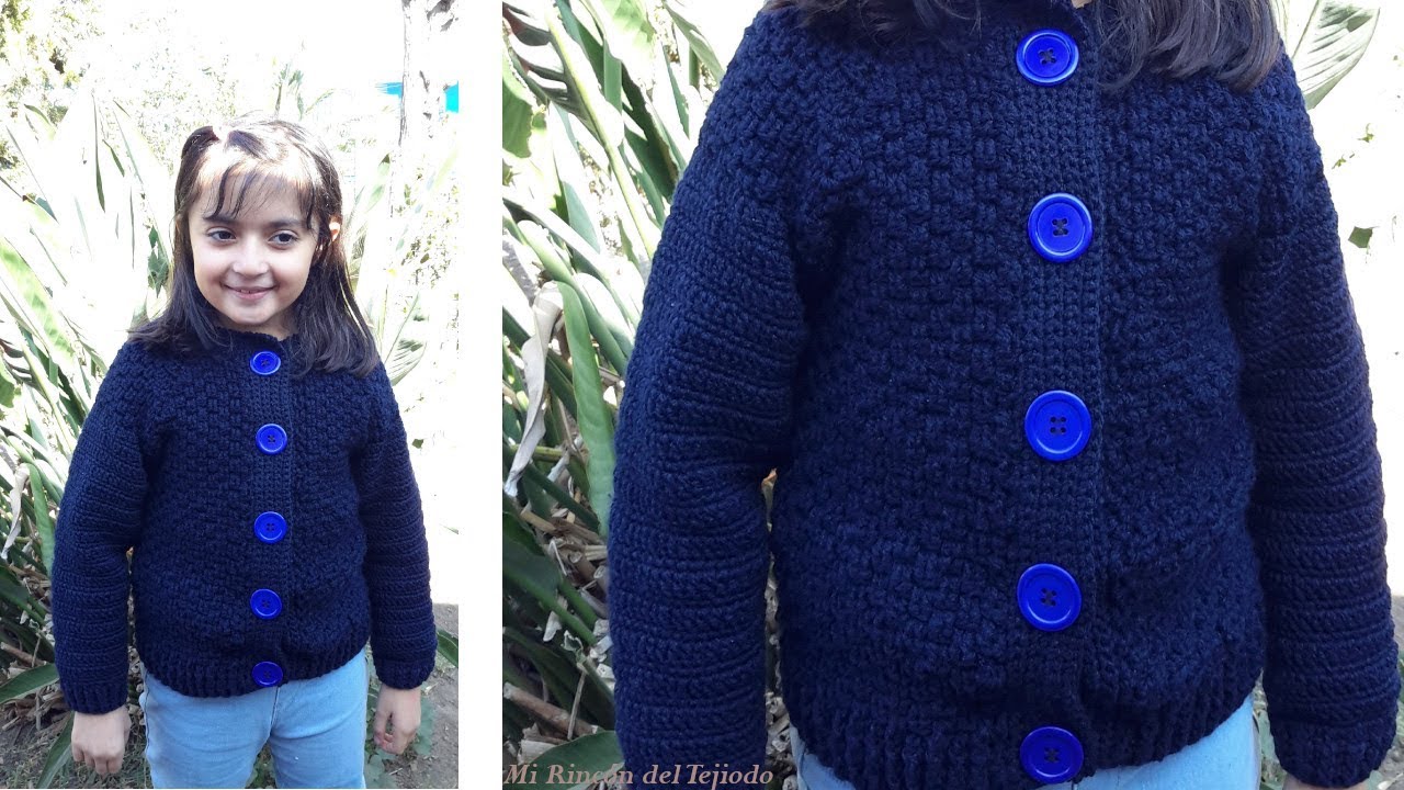 Hermoso saco (chaqueta) de colegio a crochet (ganchillo) para niña 8 años tutorial paso a paso