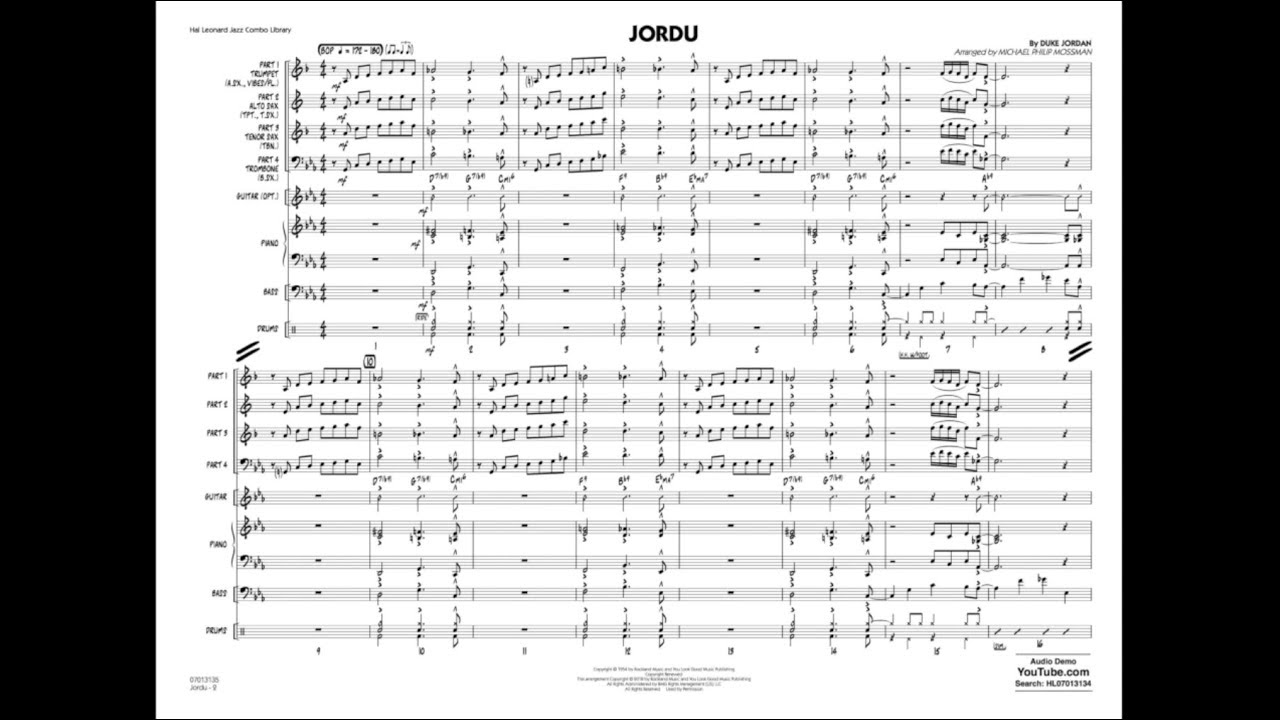 Jordu by Duke Jordan/arranged by Michael Philip Mossman