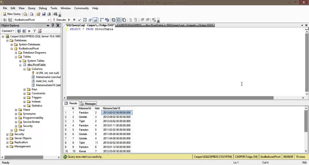 SQL Server Ders -  4 Pivot Kullanımı www.kodbahcesi.com