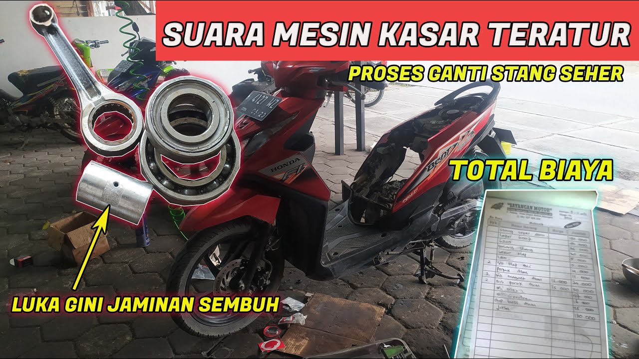 Proses ganti stang piston honda beat yang suara nya kasar di area tengah
