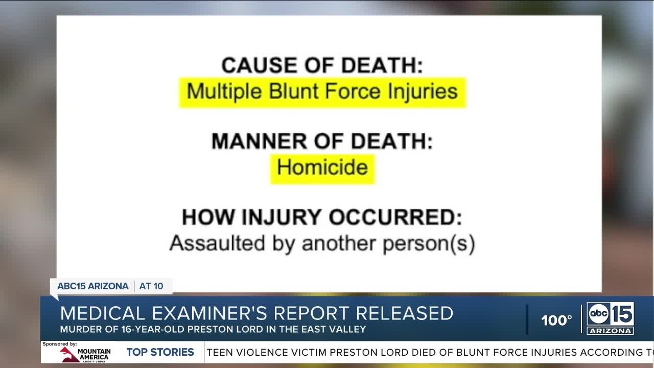 Preston Lord died from blunt force injuries according to ME report